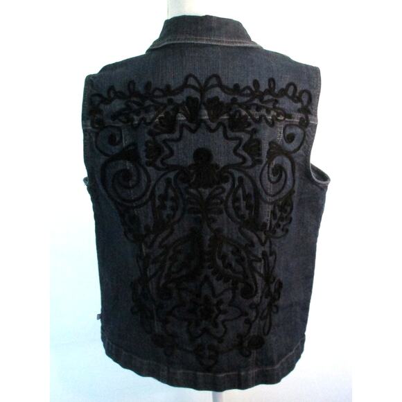 Chico's Women's Sleeveless Blue Jean Button Front Embroidered Jacket Size Lg. - Picture 5 of 10